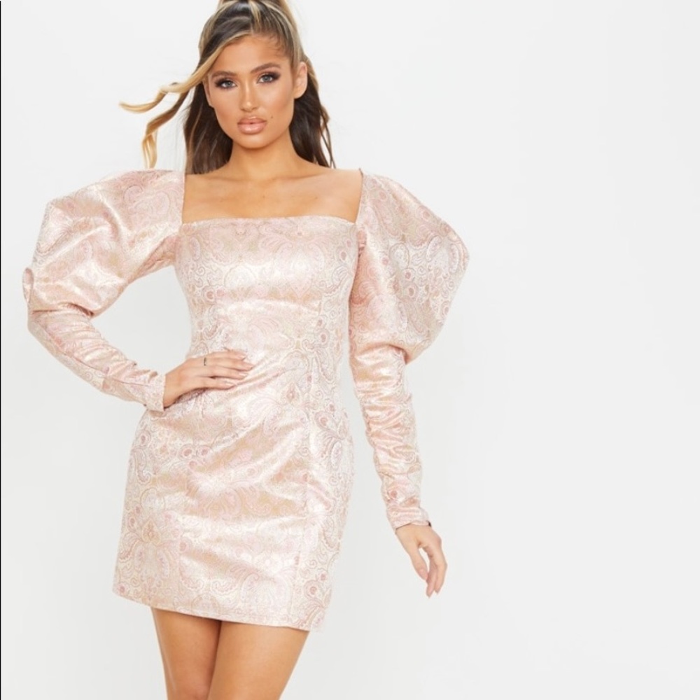 PLT Pink Puff Sleeve Bodycon Dress. Worn once. Size 4.